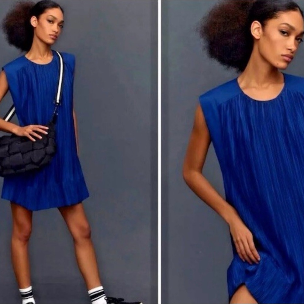 Anthropologie Cap-Sleeve‎ Plissé Mini Dress in Blue 
Size XXS